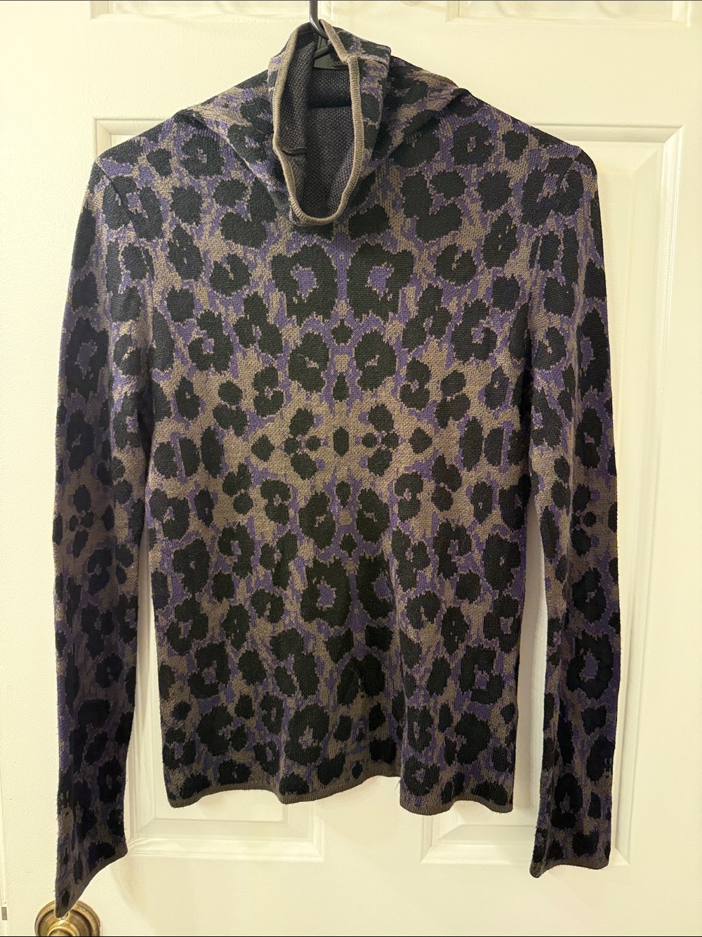 Anthropologie Leopard Print Turtleneck Sweater Purple & Black Knit - XS